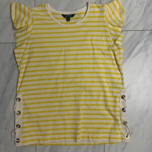 Lauren Ralph Lauren Yellow Striped Blouse Size Medium